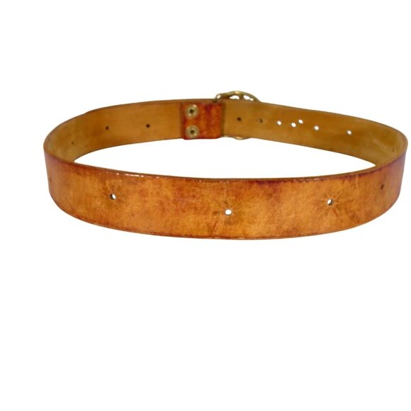 VINTAGE Handmade Signed Grapes and Vine Brass Buckle Wide Leather Belt M/L - Picture 4 of 6